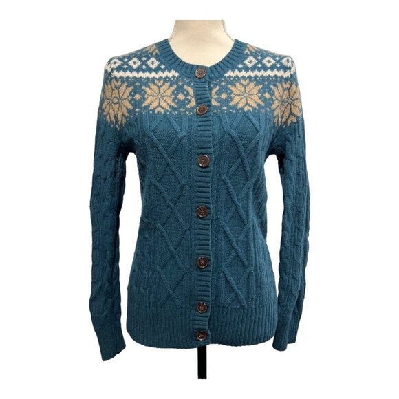 Natural‎ Reflections S Wool Blend Fair Isle Cardigan Sweater Button Cable Knit - Picture 1 of 7